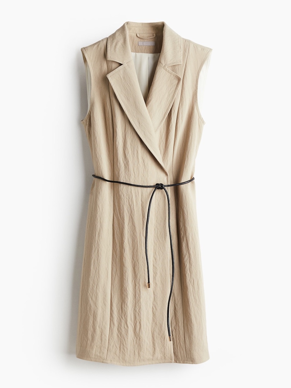 NWT H&M France Sleeveless Beige Wrap-Style Dress with Belt, Size XS